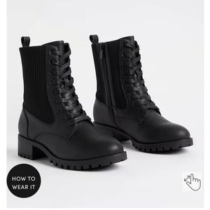 TORRID RIBBED KNIT COMBAT BOOTIE-BLACK (8WW)